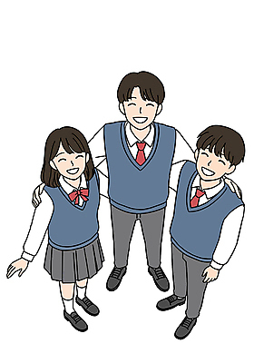 전신 PSD 학생 여자 남자 교복 허리손 일러스트 청소년 미소 세명 친구 올려보기 활기 십대만 어깨에손 국내일러스트 일러캐릭터 캐릭터 옷 포즈 컨셉 관계 모션 표정 사람 파일형식
