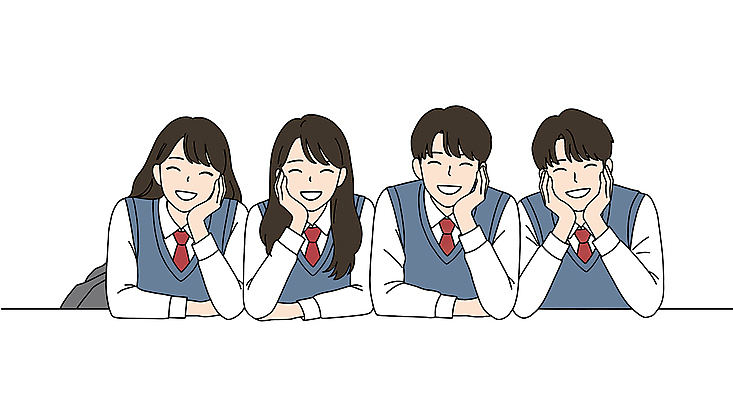 PSD 학생 여자 남자 교복 일러스트 청소년 미소 여러명 상반신 친구 기댐 턱괴기 활기 십대만 국내일러스트 일러캐릭터 캐릭터 옷 다수 컨셉 관계 모션 표정 사람 파일형식