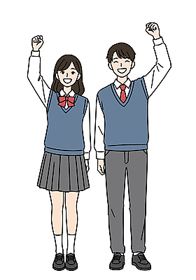 전신 PSD 학생 여자 남자 교복 일러스트 청소년 미소 두명 친구 손들기 파이팅 활기 십대만 국내일러스트 일러캐릭터 캐릭터 옷 컨셉 관계 모션 표정 사람 파일형식