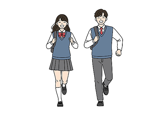 전신 PSD 학생 여자 남자 교복 일러스트 청소년 책가방 미소 두명 친구 달리기 잡기 활기 십대만 국내일러스트 일러캐릭터 캐릭터 옷 컨셉 가방 관계 모션 표정 사람 파일형식