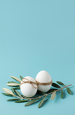 JPG 편집이미지 리본 종교 하늘색 잎 사람없음 끈 부활절계란 유칼립투스 짚끈 카피스페이스 편집실사 AI포토 AI콘텐츠 식물 부활절 파란색 계란 공백 CG 파일형식