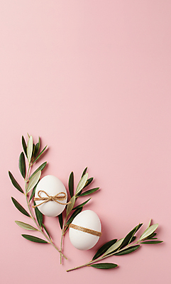 JPG 편집이미지 리본 종교 분홍색 잎 사람없음 끈 부활절계란 유칼립투스 짚끈 카피스페이스 편집실사 AI포토 AI콘텐츠 식물 컬러 부활절 계란 공백 CG 파일형식