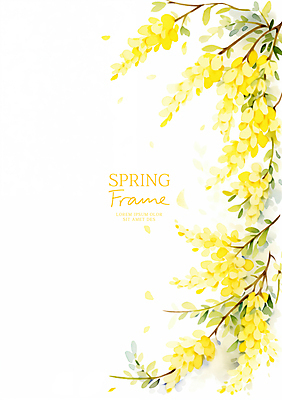 PSD 백그라운드 잎 일러스트 봄꽃 자연 수채화 프레임 사람없음 노란색 나뭇가지 카피스페이스 국내일러스트 나무 식물 꽃 컬러 봄 공백 생태계 파일형식