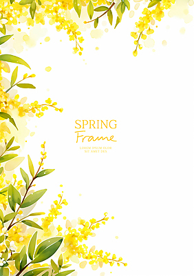 PSD 백그라운드 잎 일러스트 봄꽃 자연 수채화 프레임 사람없음 노란색 나뭇가지 카피스페이스 국내일러스트 나무 식물 꽃 컬러 봄 공백 생태계 파일형식