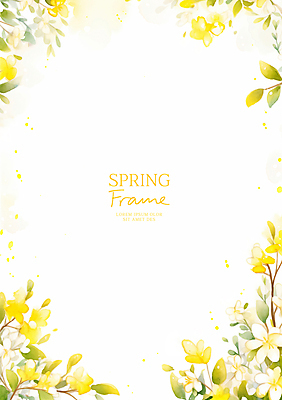 PSD 백그라운드 잎 일러스트 봄꽃 자연 수채화 프레임 사람없음 노란색 카피스페이스 국내일러스트 식물 꽃 컬러 봄 공백 생태계 파일형식