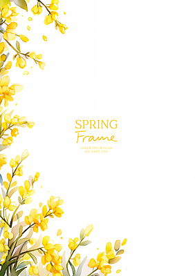 PSD 백그라운드 잎 일러스트 봄꽃 자연 수채화 프레임 사람없음 노란색 카피스페이스 국내일러스트 식물 꽃 컬러 봄 공백 생태계 파일형식
