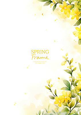 PSD 백그라운드 잎 일러스트 봄꽃 자연 수채화 프레임 사람없음 노란색 카피스페이스 국내일러스트 식물 꽃 컬러 봄 공백 생태계 파일형식