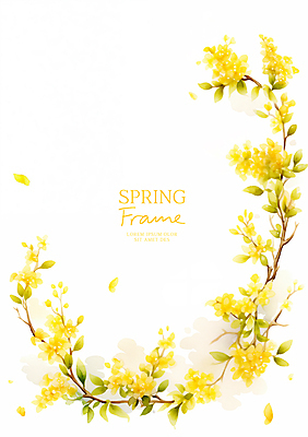 PSD 백그라운드 잎 일러스트 봄꽃 자연 수채화 프레임 사람없음 노란색 나뭇가지 카피스페이스 국내일러스트 나무 식물 꽃 컬러 봄 공백 생태계 파일형식