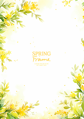 PSD 백그라운드 잎 일러스트 봄꽃 자연 수채화 프레임 사람없음 노란색 카피스페이스 국내일러스트 식물 꽃 컬러 봄 공백 생태계 파일형식