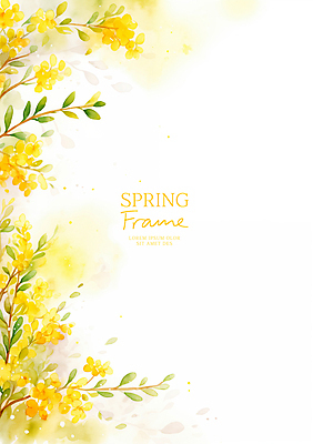 PSD 백그라운드 잎 일러스트 봄꽃 자연 수채화 프레임 사람없음 노란색 카피스페이스 국내일러스트 식물 꽃 컬러 봄 공백 생태계 파일형식