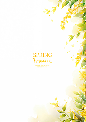 PSD 백그라운드 잎 일러스트 봄꽃 자연 수채화 프레임 사람없음 노란색 카피스페이스 국내일러스트 식물 꽃 컬러 봄 공백 생태계 파일형식
