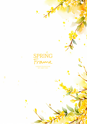 PSD 백그라운드 잎 일러스트 봄꽃 자연 수채화 프레임 사람없음 노란색 나뭇가지 카피스페이스 국내일러스트 나무 식물 꽃 컬러 봄 공백 생태계 파일형식