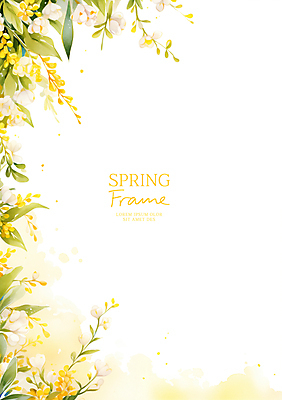 PSD 백그라운드 잎 일러스트 봄꽃 자연 수채화 프레임 사람없음 노란색 카피스페이스 국내일러스트 식물 꽃 컬러 봄 공백 생태계 파일형식