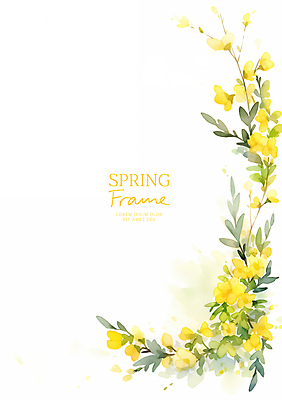 PSD 백그라운드 잎 일러스트 봄꽃 자연 수채화 프레임 사람없음 노란색 카피스페이스 국내일러스트 식물 꽃 컬러 봄 공백 생태계 파일형식