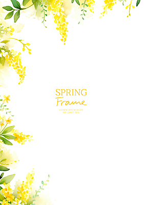 PSD 백그라운드 잎 일러스트 봄꽃 자연 수채화 프레임 사람없음 노란색 카피스페이스 국내일러스트 식물 꽃 컬러 봄 공백 생태계 파일형식