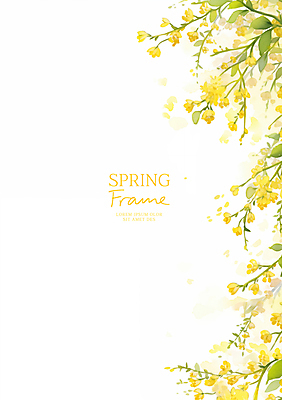 PSD 백그라운드 잎 일러스트 봄꽃 자연 수채화 프레임 사람없음 노란색 카피스페이스 국내일러스트 식물 꽃 컬러 봄 공백 생태계 파일형식