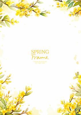 PSD 백그라운드 잎 일러스트 봄꽃 자연 수채화 프레임 사람없음 노란색 나뭇가지 카피스페이스 국내일러스트 나무 식물 꽃 컬러 봄 공백 생태계 파일형식