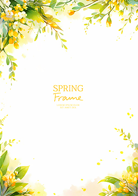PSD 백그라운드 잎 일러스트 봄꽃 자연 수채화 프레임 사람없음 노란색 나뭇가지 카피스페이스 국내일러스트 나무 식물 꽃 컬러 봄 공백 생태계 파일형식