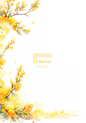 PSD 백그라운드 잎 일러스트 봄꽃 자연 수채화 프레임 사람없음 노란색 나뭇가지 카피스페이스 국내일러스트 나무 식물 꽃 컬러 봄 공백 생태계 파일형식