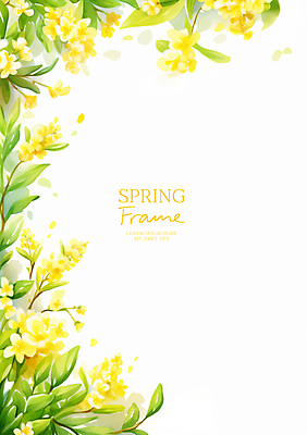 PSD 백그라운드 잎 일러스트 봄꽃 자연 수채화 프레임 사람없음 노란색 카피스페이스 국내일러스트 식물 꽃 컬러 봄 공백 생태계 파일형식