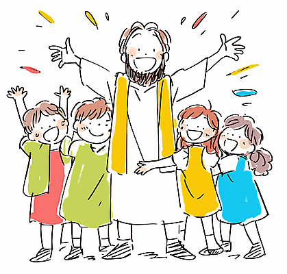 전신 여자 남자 행복 기독교 어린이 일러스트 팔벌리기 서기 웃음 소녀 소년 여러명 성인 예수 국내일러스트 AI파일 감정 종교 다수 모션 표정 사람 신_종교 파일형식 벡터