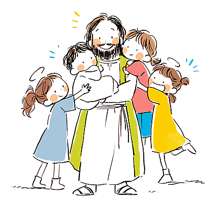 전신 여자 남자 행복 기독교 어린이 일러스트 안기 서기 웃음 소녀 소년 여러명 성인 예수 국내일러스트 AI파일 감정 종교 다수 모션 표정 사람 신_종교 파일형식 벡터