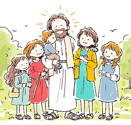 전신 나무 여자 남자 행복 기독교 어린이 일러스트 안기 서기 웃음 소녀 소년 여러명 성인 풀 예수 국내일러스트 AI파일 식물 감정 종교 다수 모션 표정 사람 신_종교 파일형식 벡터