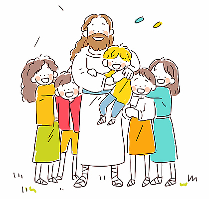 전신 여자 남자 행복 기독교 어린이 일러스트 안기 서기 웃음 소녀 소년 여러명 성인 예수 국내일러스트 AI파일 감정 종교 다수 모션 표정 사람 신_종교 파일형식 벡터