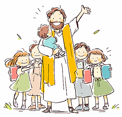 전신 여자 남자 행복 기독교 어린이 일러스트 안기 서기 웃음 소녀 소년 여러명 성인 예수 국내일러스트 AI파일 감정 종교 다수 모션 표정 사람 신_종교 파일형식 벡터