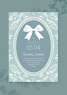 템플릿 리본 하늘색 결혼 패턴 프레임 그림자 사람없음 풀잎 고급 청첩장 초대장 보테니컬아트 이미지템플릿 AI파일 컨셉 잎 무늬 카드_감사 이벤트 파란색 풀_식물 파일형식 벡터