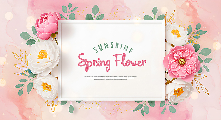 PSD 템플릿 분홍색 잎 봄꽃 수채화 프레임 이벤트 사람없음 장미 화려 이미지템플릿 식물 꽃 컬러 컨셉 봄 파일형식