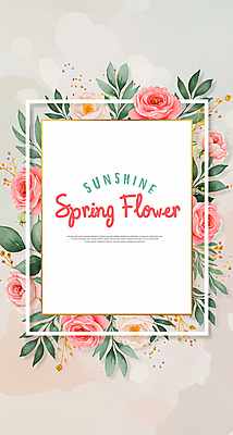 PSD 템플릿 잎 봄꽃 수채화 프레임 이벤트 사람없음 장미 화려 이미지템플릿 식물 꽃 컨셉 봄 파일형식