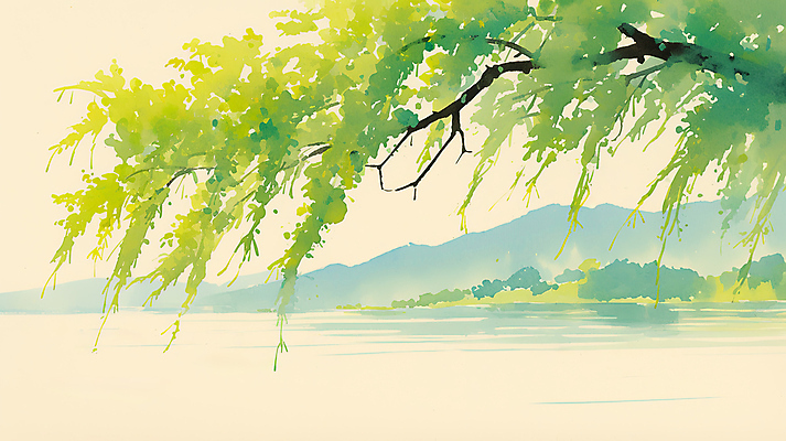 JPG 나무 호수 일러스트 자연 수채화 풍경 사람없음 초록색 물 여름 수양버들 산등성이 국내일러스트 AI일러스트 AI콘텐츠 자연요소 식물 계절 컬러 산 버드나무 생태계 파일형식