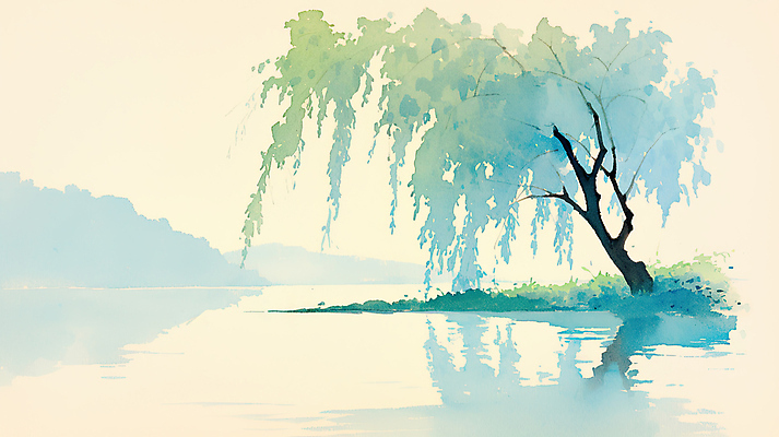 JPG 나무 호수 일러스트 자연 수채화 산 풍경 사람없음 초록색 물 여름 반사 수양버들 국내일러스트 AI일러스트 AI콘텐츠 자연요소 식물 계절 컬러 버드나무 생태계 파일형식