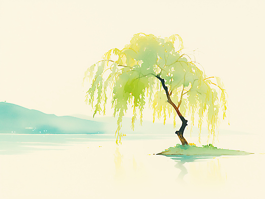 JPG 나무 호수 일러스트 자연 수채화 산 풍경 사람없음 초록색 물 여름 수양버들 국내일러스트 AI일러스트 AI콘텐츠 자연요소 식물 계절 컬러 버드나무 생태계 파일형식