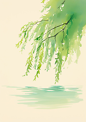 JPG 나무 일러스트 자연 수채화 풍경 사람없음 초록색 물 여름 수양버들 국내일러스트 AI일러스트 AI콘텐츠 자연요소 식물 계절 컬러 버드나무 생태계 파일형식