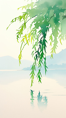 JPG 나무 호수 일러스트 자연 수채화 풍경 사람없음 초록색 물 여름 반사 수양버들 산맥 국내일러스트 AI일러스트 AI콘텐츠 자연요소 식물 계절 컬러 산 버드나무 생태계 파일형식