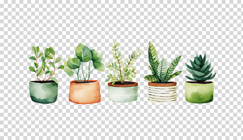 식물 편집이미지 화분 수채화 누끼 사람없음 오브젝트 일렬 PNG 보테니컬아트 편집소스 파일형식