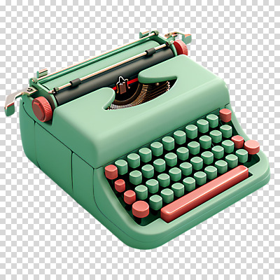 편집이미지 누끼 사람없음 초록색 3D 귀여움 복고 타자기 PNG 컬러 컨셉 골동품 디지털합성 파일형식