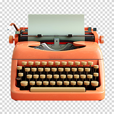 편집이미지 종이 누끼 사람없음 3D 귀여움 주황색 복고 타자기 PNG 컬러 컨셉 골동품 디지털합성 파일형식