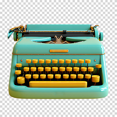 편집이미지 누끼 사람없음 3D 귀여움 복고 청록색 타자기 PNG 컬러 컨셉 골동품 디지털합성 파일형식