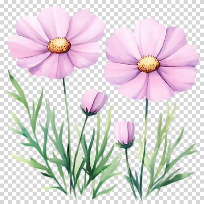 편집이미지 분홍색 잎 수채화 가을꽃 누끼 사람없음 코스모스 PNG 편집소스 식물 꽃 컬러 파일형식 가을_계절