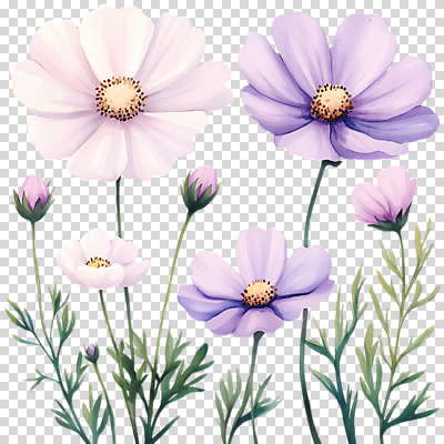 편집이미지 분홍색 잎 수채화 가을꽃 누끼 사람없음 코스모스 PNG 편집소스 식물 꽃 컬러 파일형식 가을_계절