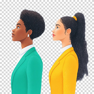 편집이미지 응시 여자 성공 누끼 정장 상반신 성인 두명 귀걸이 포니테일 PNG 성인여자만 헤어스타일 시선 옷 컨셉 장신구 사람 여자만 성인만 파일형식