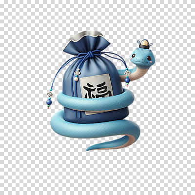 편집이미지 모자 전통 새해 복주머니 선물 미소 누끼 사람없음 파란색 3D 귀여움 뱀띠 행운 한복 PNG 2025년 을사년 푸른뱀 한국전통 잡화 컬러 컨셉 전통소품 표정 십이지신 뱀 전통의상 연도 디지털합성 파일형식