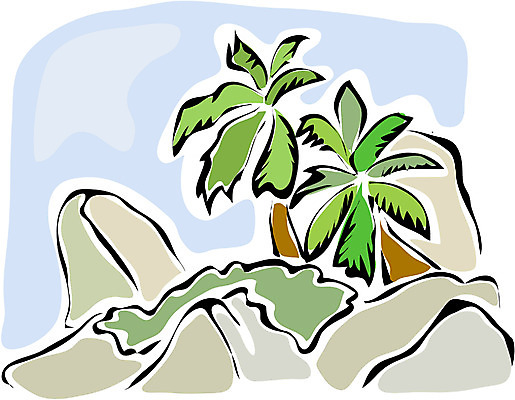 EPS 주간 클립아트 나무 식물 백그라운드 일러스트 자연 산 풍경 사람없음 야외 야자수 돌_바위 바위 풀 열대식물 두그루 국내일러스트 자연요소 2 생태계 파일형식 벡터