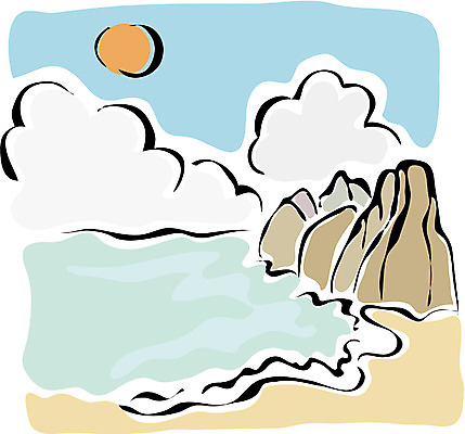 EPS 주간 클립아트 구름 바다 섬 백그라운드 일러스트 자연 하늘 풍경 해변 사람없음 야외 모래사장 태양 맑음 돌_바위 바위 국내일러스트 자연요소 날씨 생태계 파일형식 벡터