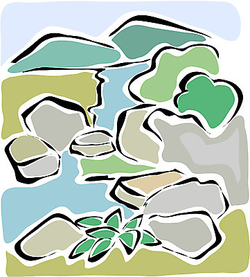 EPS 주간 클립아트 식물 백그라운드 일러스트 자연 산 풍경 사람없음 야외 계곡 돌_바위 바위 풀 개울 국내일러스트 자연요소 강 생태계 파일형식 벡터