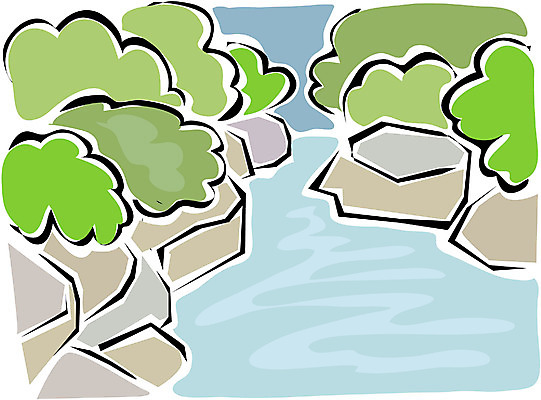 EPS 클립아트 나무 식물 백그라운드 일러스트 자연 산 풍경 사람없음 야외 강 계곡 돌_바위 바위 국내일러스트 생태계 파일형식 벡터