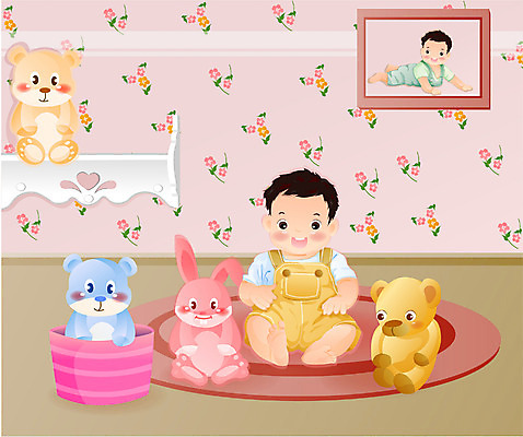 EPS 전신 남자 인형 일러스트 실내 한명 사람 놀이방 방 아기 남자만 남자한명만 아기만 남자아기만 남자아기한명만 국내일러스트 1 내부 파일형식 벡터